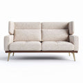 Two-seater sofa in beige fabric with wooden base and gold legs 180 x 90 x 85cm