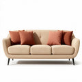 Beige fabric sofa with removable cushions and black metal legs 210 x 90 x 85cm
