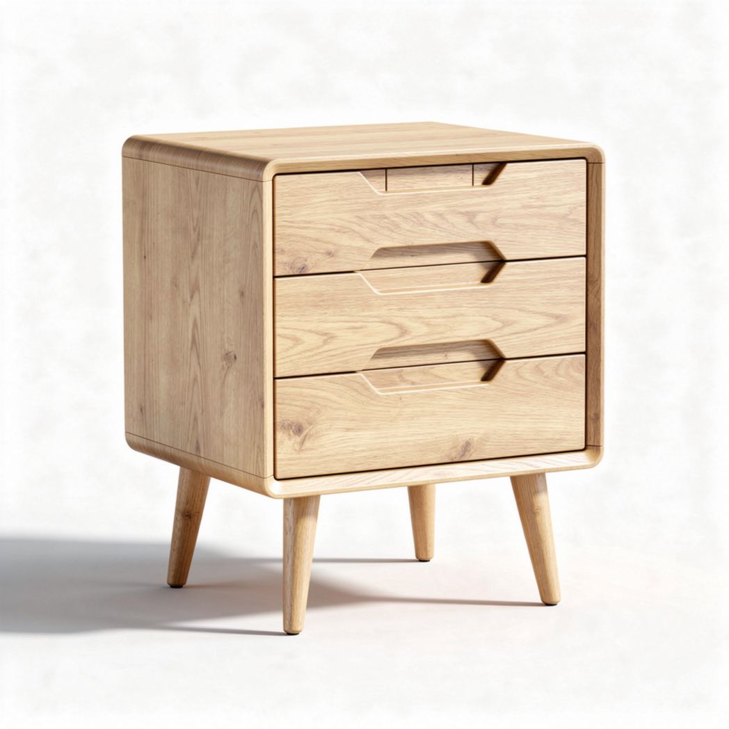 Wooden nightstand with three drawers natural finish 40 x 40 x 50cm