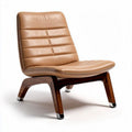 Leather lounge chair with wood frame in tan color 75 x 75 x 80cm