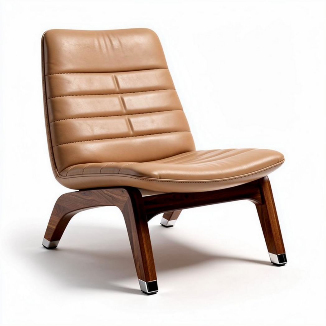 Leather lounge chair with wood frame in tan color 75 x 75 x 80cm