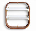 Wooden wall shelf with white shelves and brass accents 60 x 60 x 15cm
