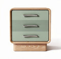 Modern wooden nightstand with three drawers in mint green and natural finish 40 x 40 x 50cm