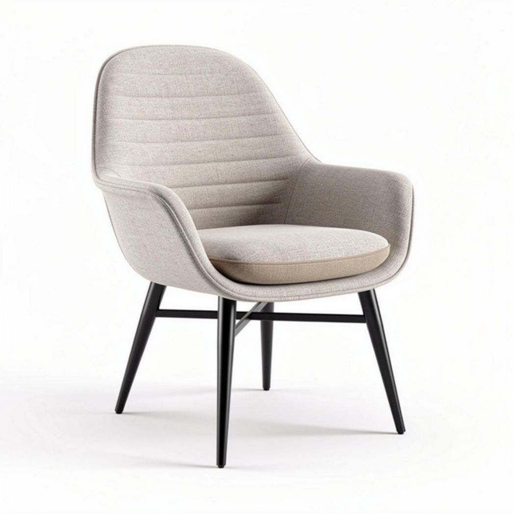 Modern upholstered accent chair in light gray fabric with black legs 65 x 70 x 85cm