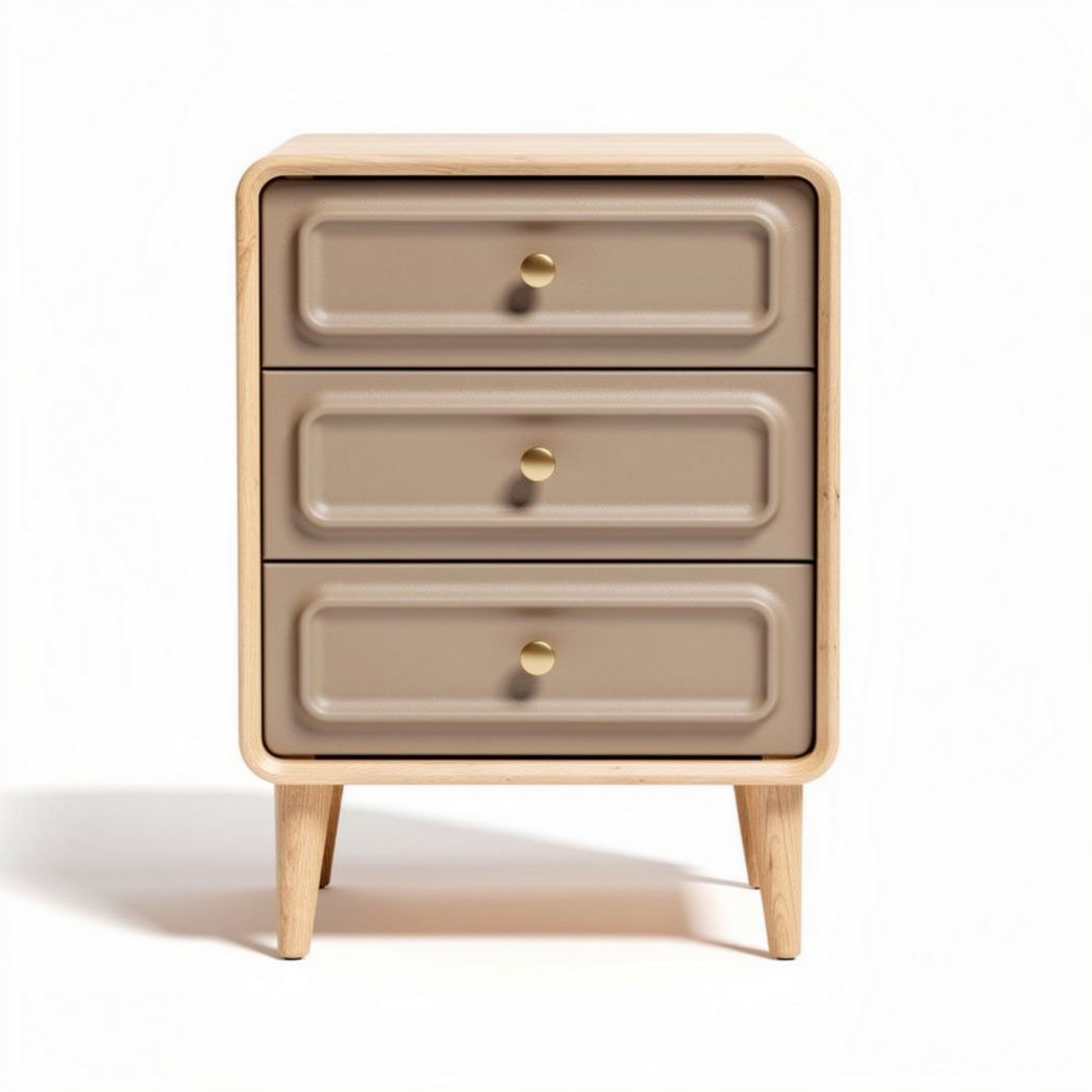Modern nightstand with three drawers in beige and natural wood 45 x 40 x 60cm