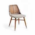 Rattan back dining chair with wooden frame and fabric seat 50 x 50 x 85cm