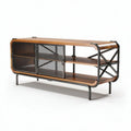 Industrial style wooden sideboard with metal frame and mesh doors 120 x 40 x 70cm