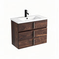 Wooden bathroom vanity with white ceramic sink and three storage drawers 70 x 45 x 85cm