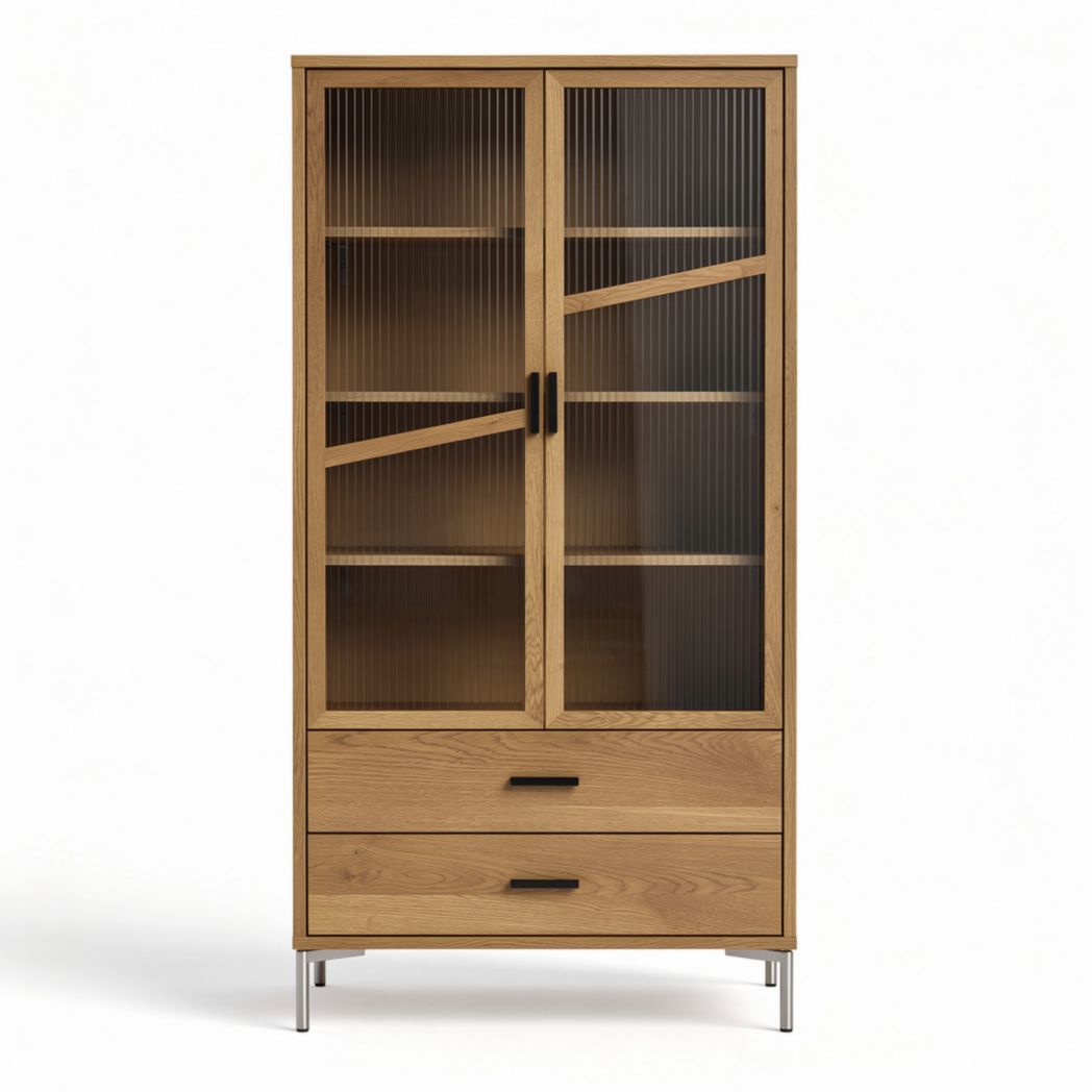 Wooden storage cabinet with glass doors and shelves dimensions 80 x 40 x 180cm