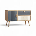 Wooden sideboard cabinet with sliding drawers and doors in gray and cream 120 x 40 x 75cm