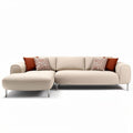 Fabric sectional sofa with orange accent pillows in cream color 240 x 100 x 85cm