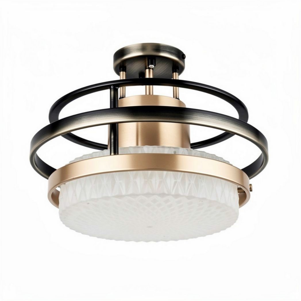 Pendant ceiling light fixture with black metal and frosted glass design 30 x 30 x 25cm